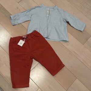 Bonpoint super soft cotton pants & Dress shirt 6 m